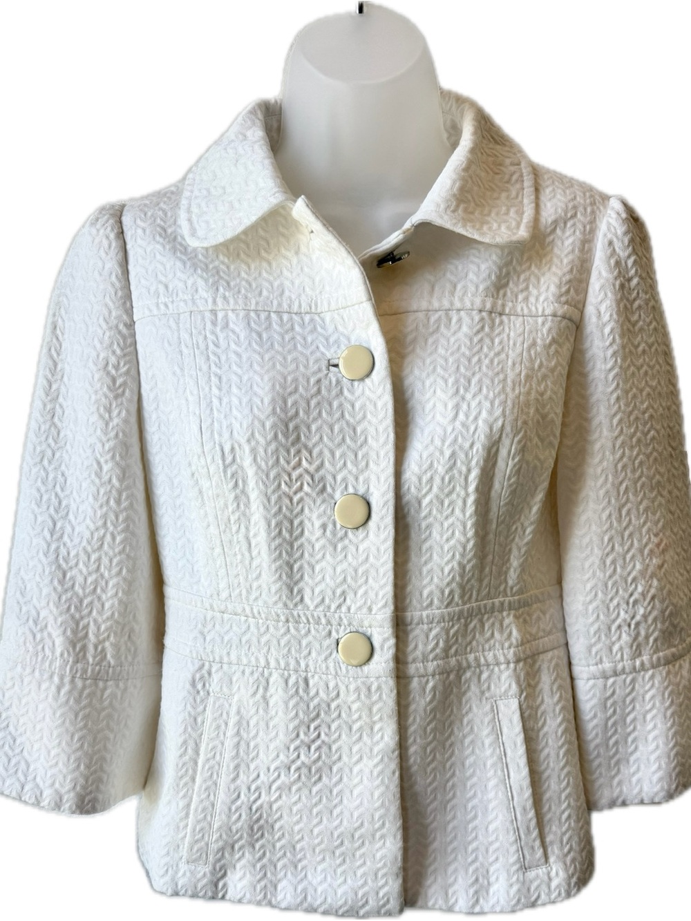 Banana Republic White Textured Button-Front Peacoat